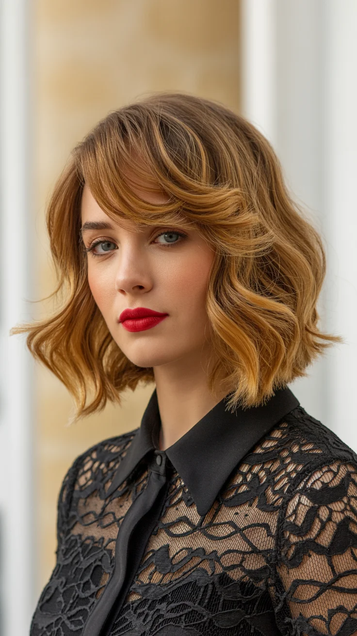 May Hair Color Ideas 2026 Golden Honey Bob with Soft Vintage Waves