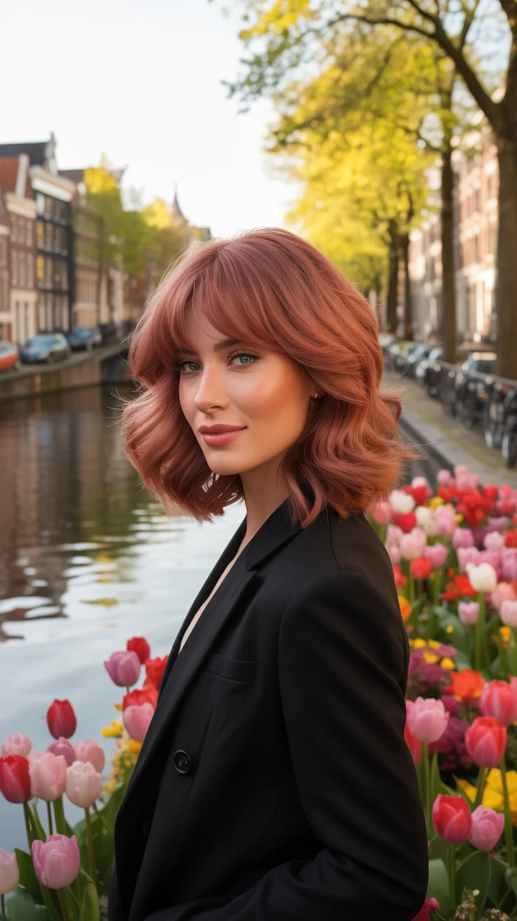 May Hair Color Ideas 2026 Dusty Rose Bob with Soft Parisian Texture