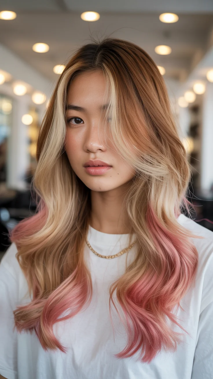 May Hair Color Ideas 2026 Blonde Melt with Pastel Rose Ends