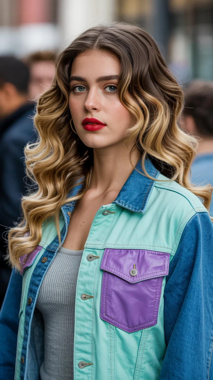 May Hair Color Ideas 2026 High-Contrast Blonde Balayage with Defined Waves