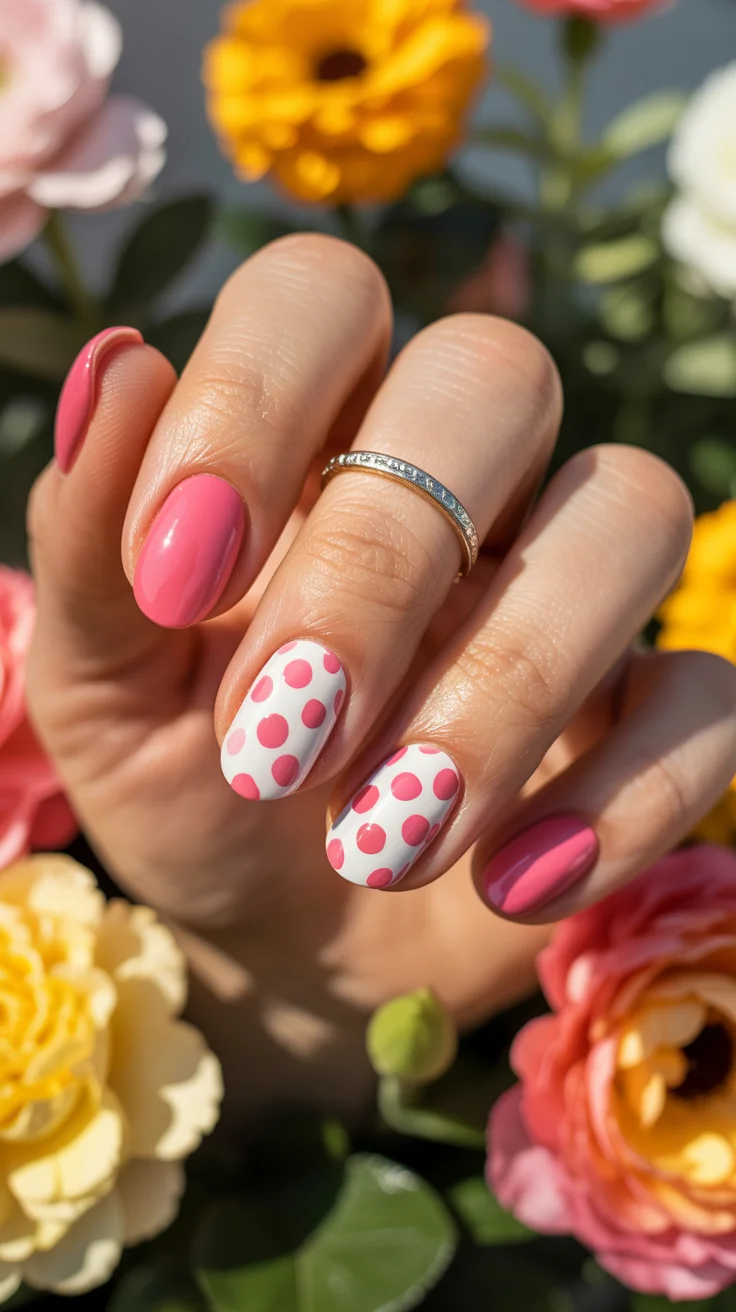 May Nails Ideas 2026 Pink Polka Dot Revival with a Fresh Spring Twist