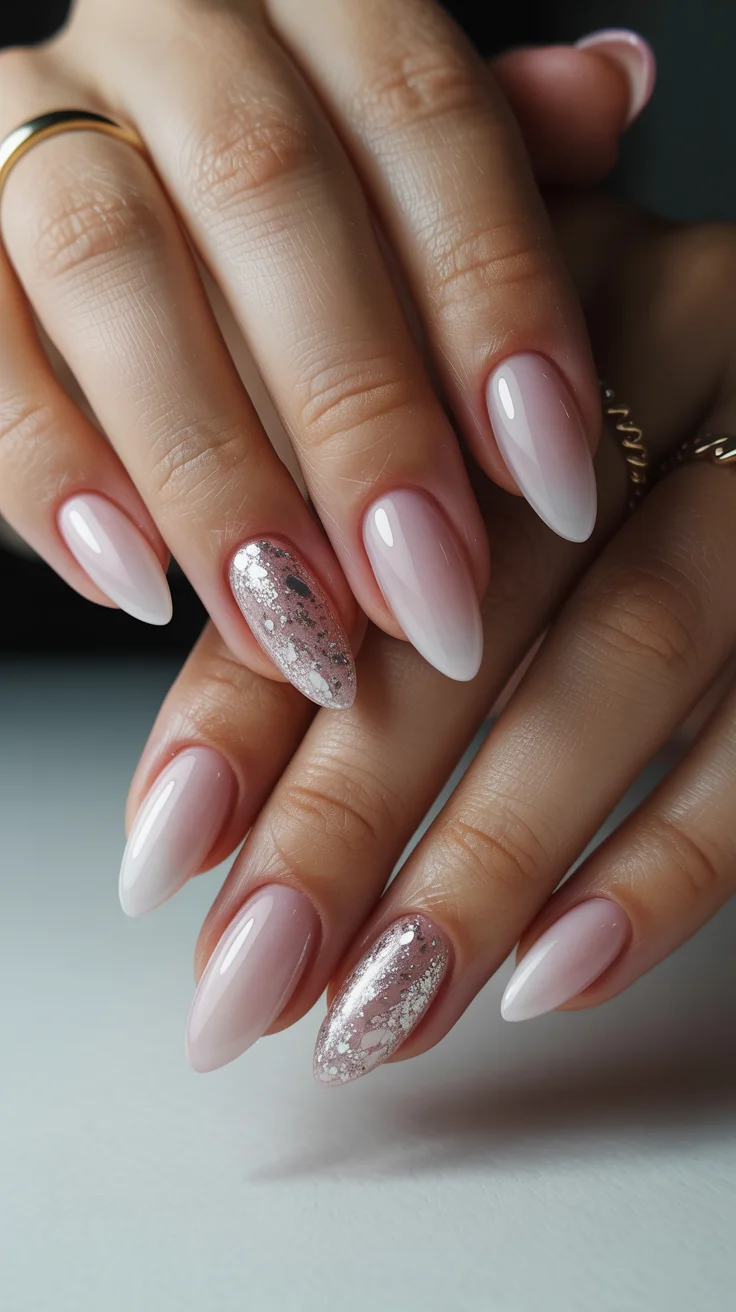 May Nails Ideas 2026 Milky Nude with Silver Foil Accents