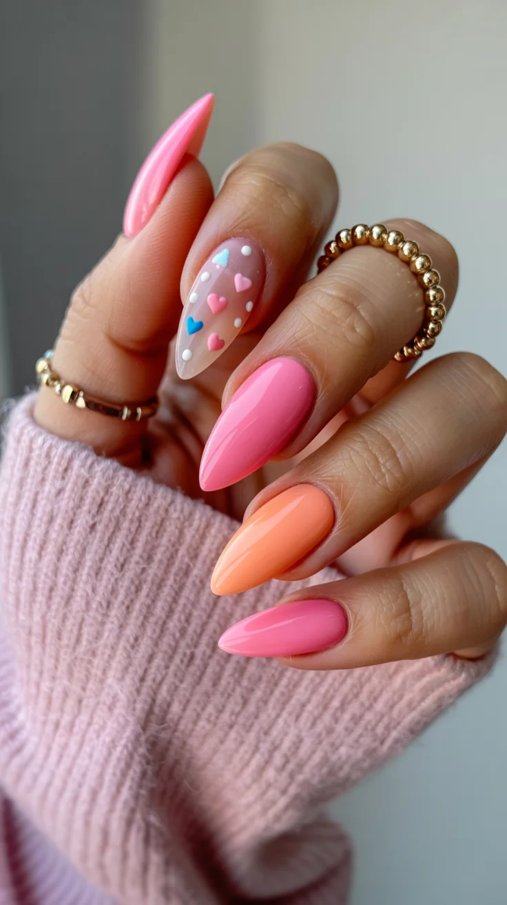 nail art ideas for summer 2026 Glossy Candy Hearts in Sunset Pink Tones