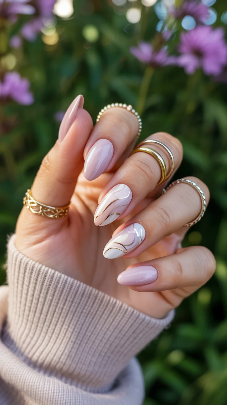 nail art ideas for summer 2026 Soft Sculpted Neutrals with Liquid Gold Lines