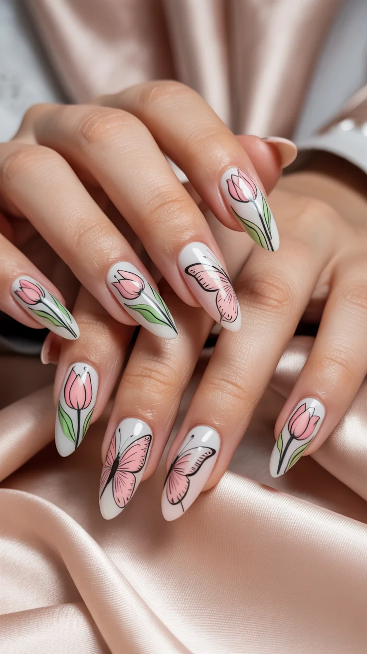 nail art ideas for summer 2026 Delicate Florals and Butterfly Accents