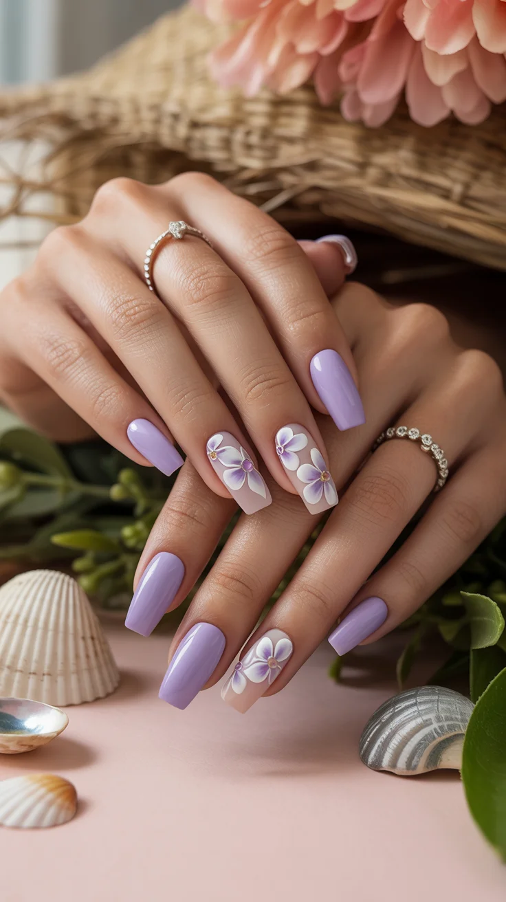 nail art ideas for summer 2026 Lavender Bloom Sculpted Elegance