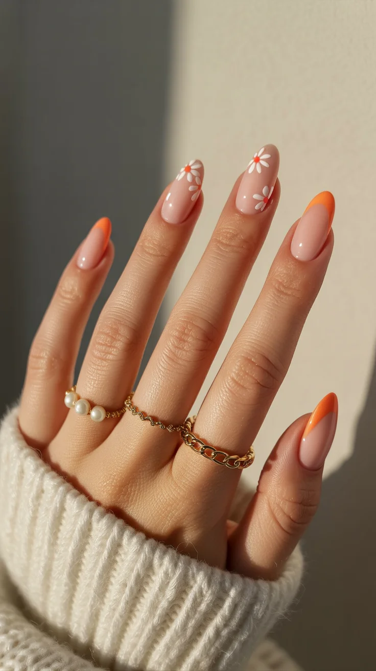 nail colors ideas for summer 2026 Orange Daisy French Retro Summer with a Soft Twist