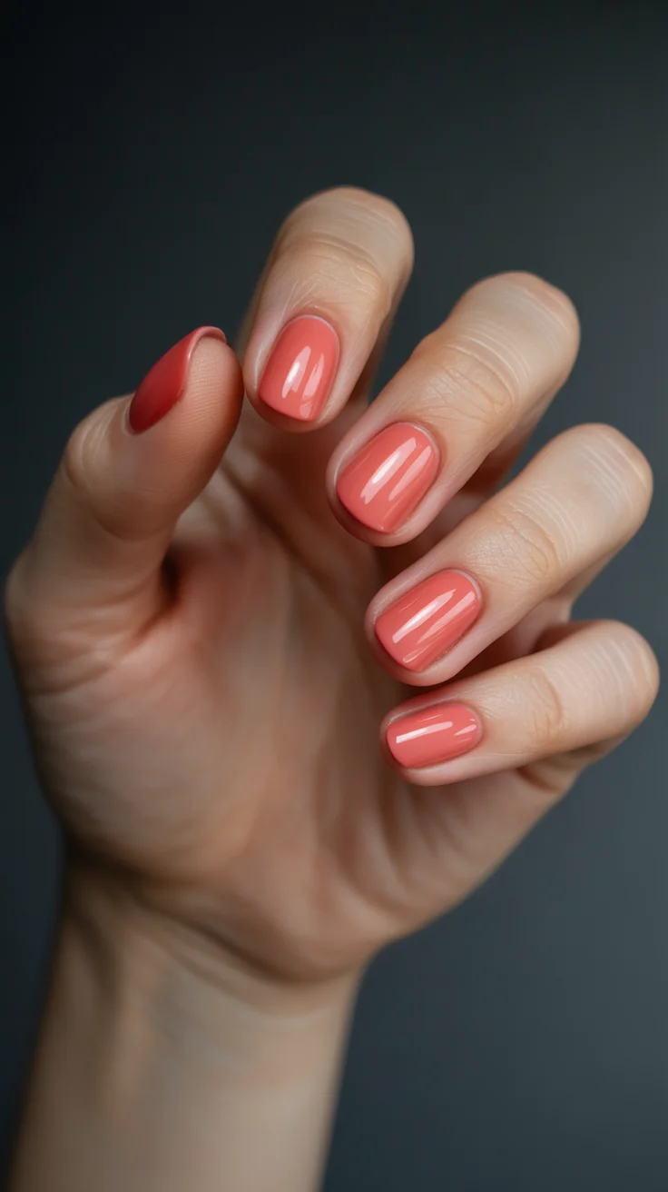 nail colors ideas for summer 2026 Glossy Coral Short Nails The Effortless Everyday Pop