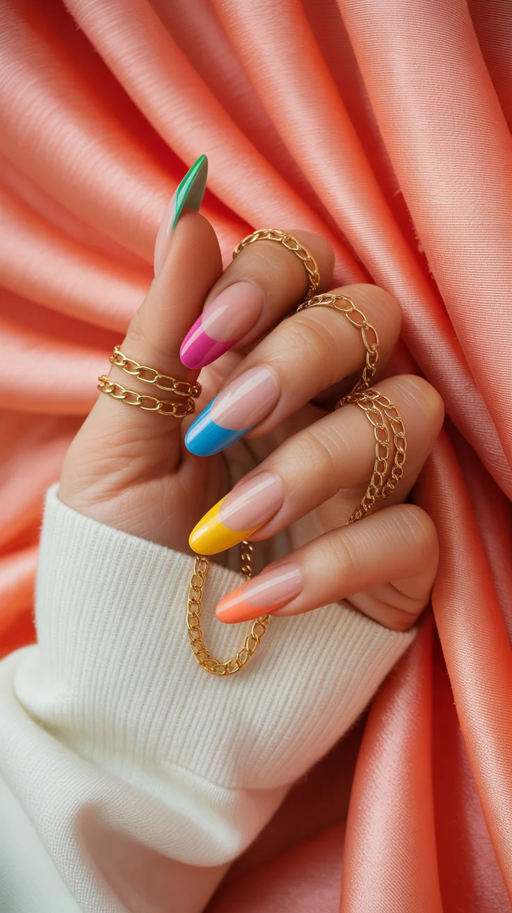 nail colors ideas for summer 2026 Rainbow French Tips Playful Color Without Commitment