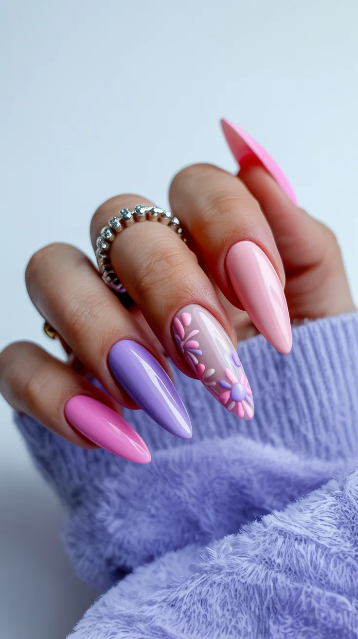 nail colors ideas for summer 2026 Pastel Bloom Mix Soft Playful and a Little Romantic