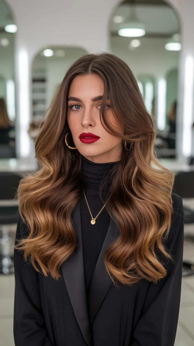 spring to summer season haircuts ideas 2026 Glossy Espresso Waves with Soft Face Framing