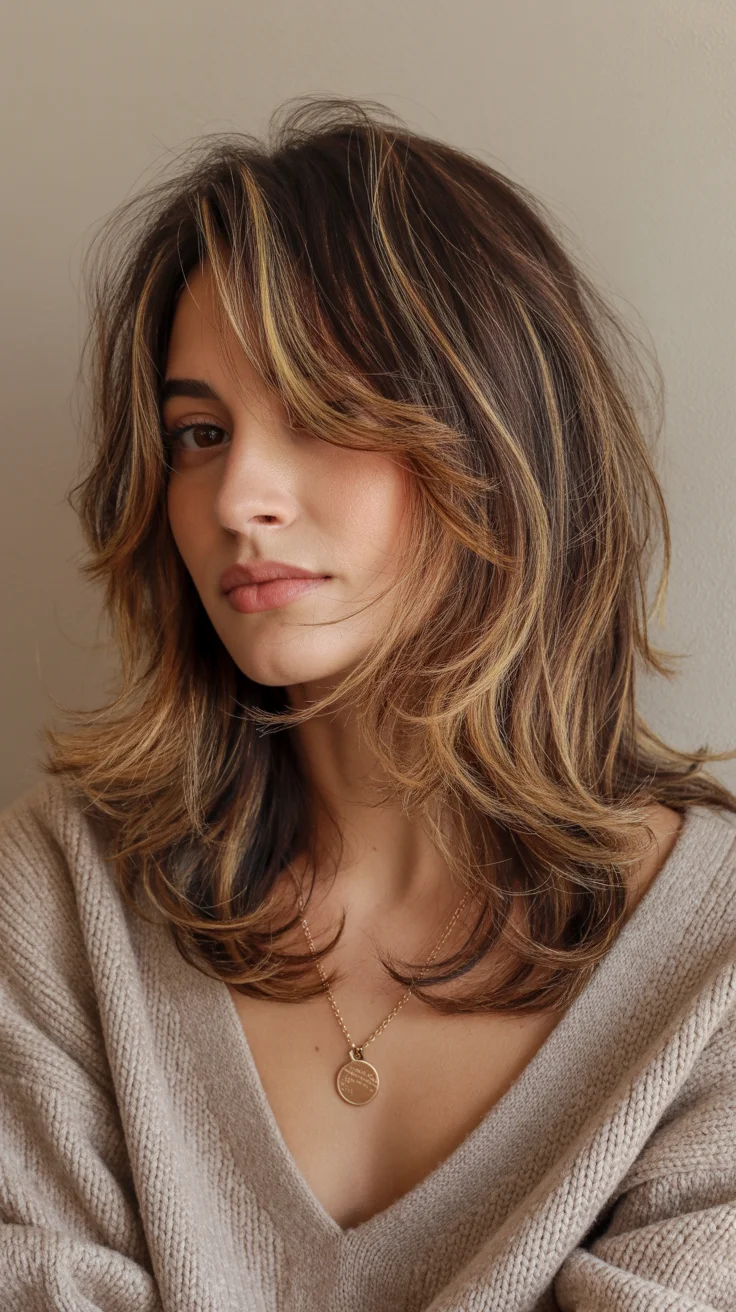 spring to summer season haircuts ideas 2026 Airy Butterfly Layers with Caramel Dimension