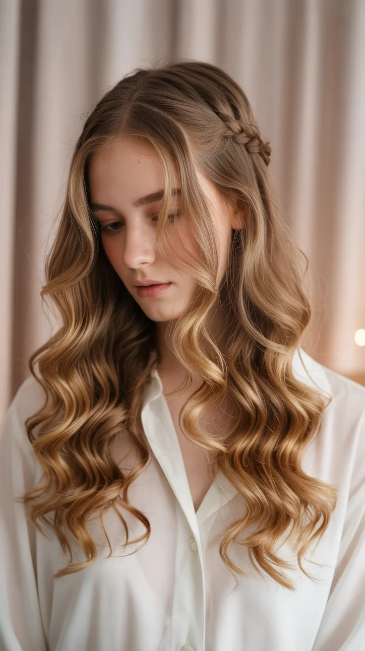 spring to summer season hairstyles ideas 2026 loose waves with side braid