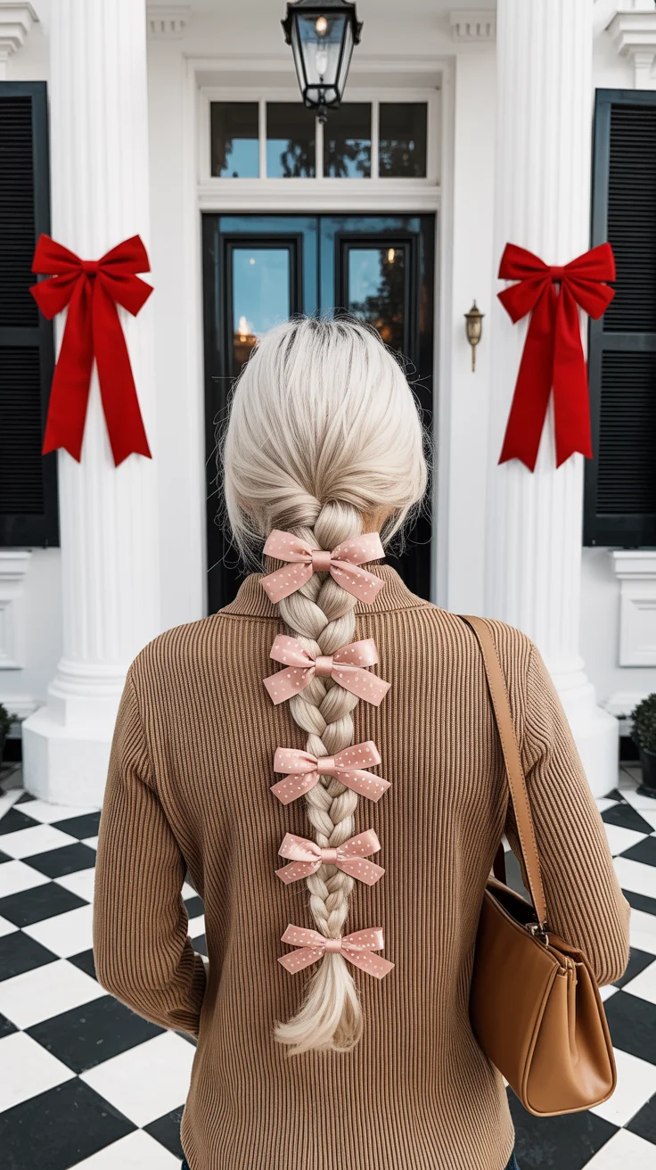 spring to summer season hairstyles ideas 2026 classic blonde braid with bows