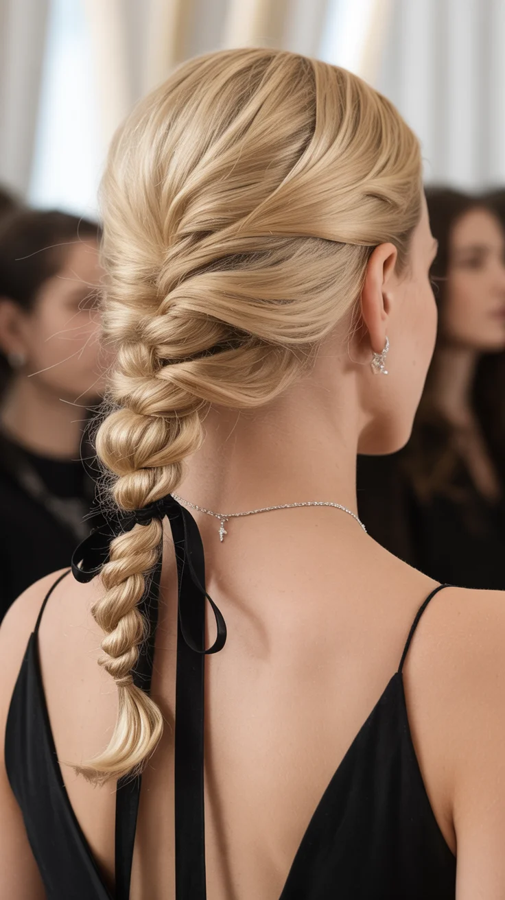 spring to summer season hairstyles ideas 2026 elegant platinum braid with ribbon