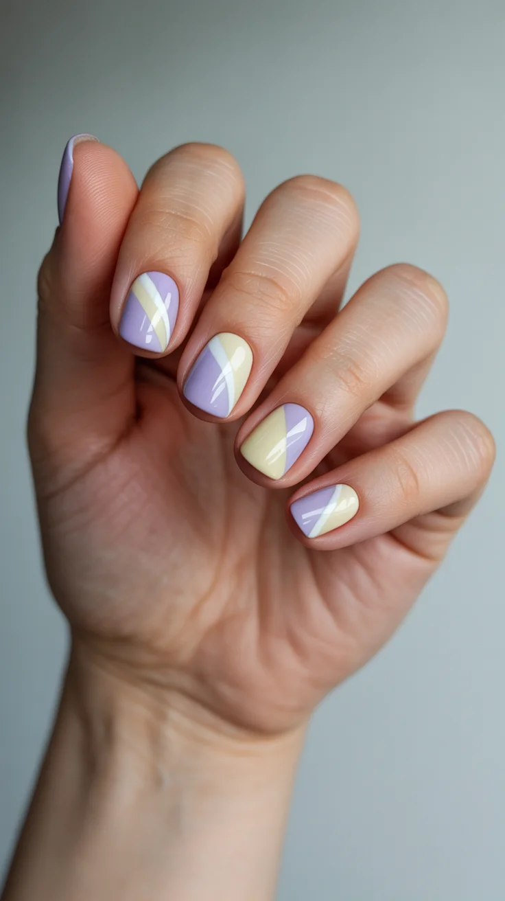 spring to summer season nail art ideas 2026 Lavender and Buttercream Geometry Nails