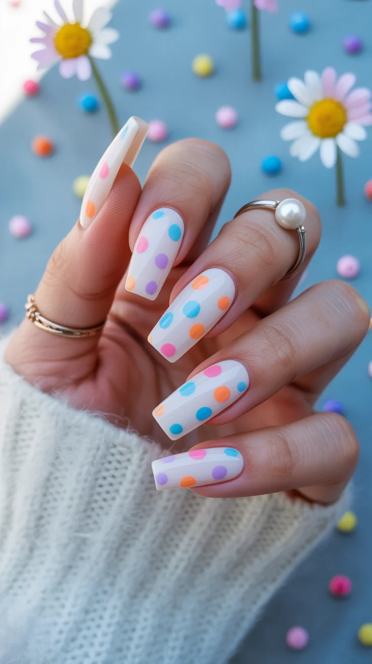 spring to summer season nail art ideas 2026 Pastel Polka Dot Nail Design