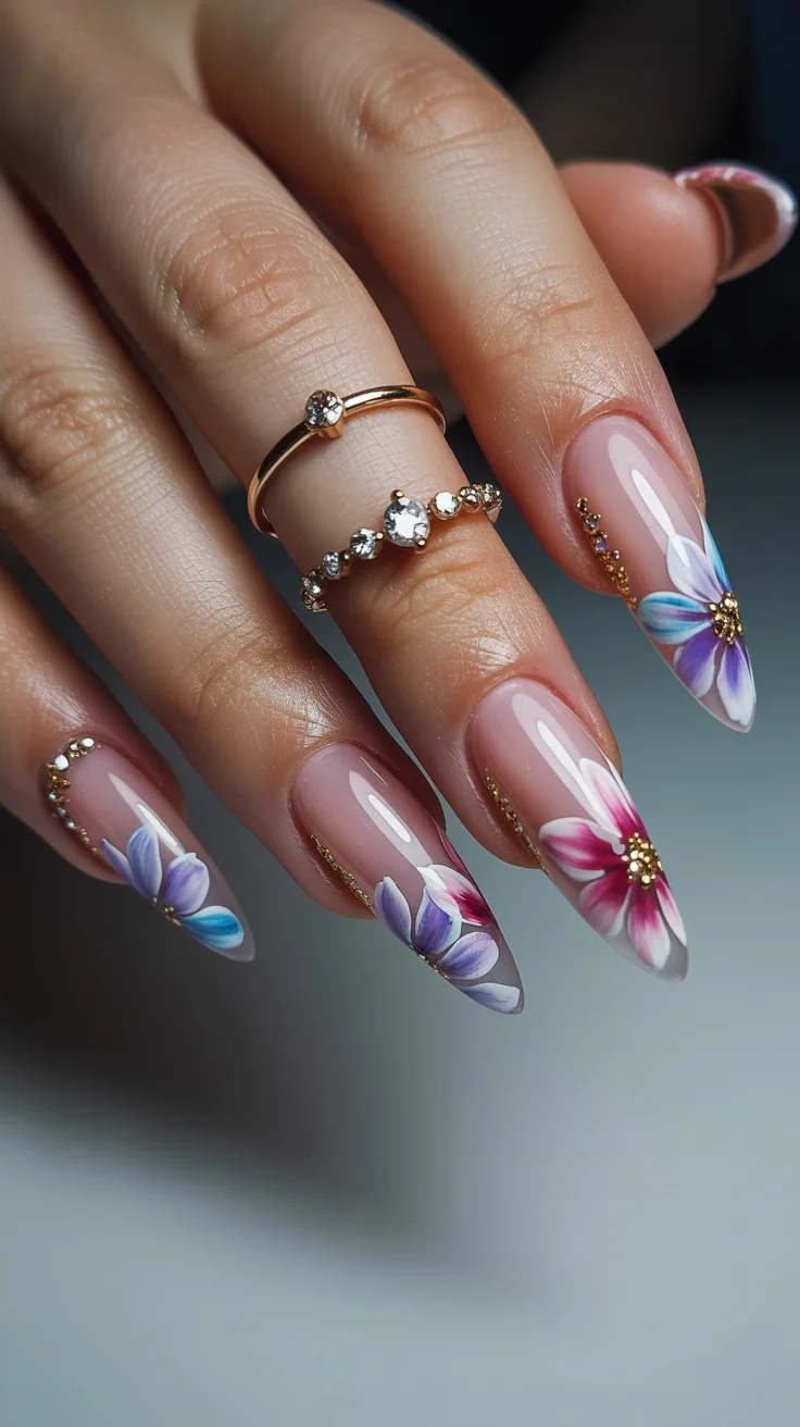 spring to summer season nail art ideas 2026 Hand Painted Floral Nail Art