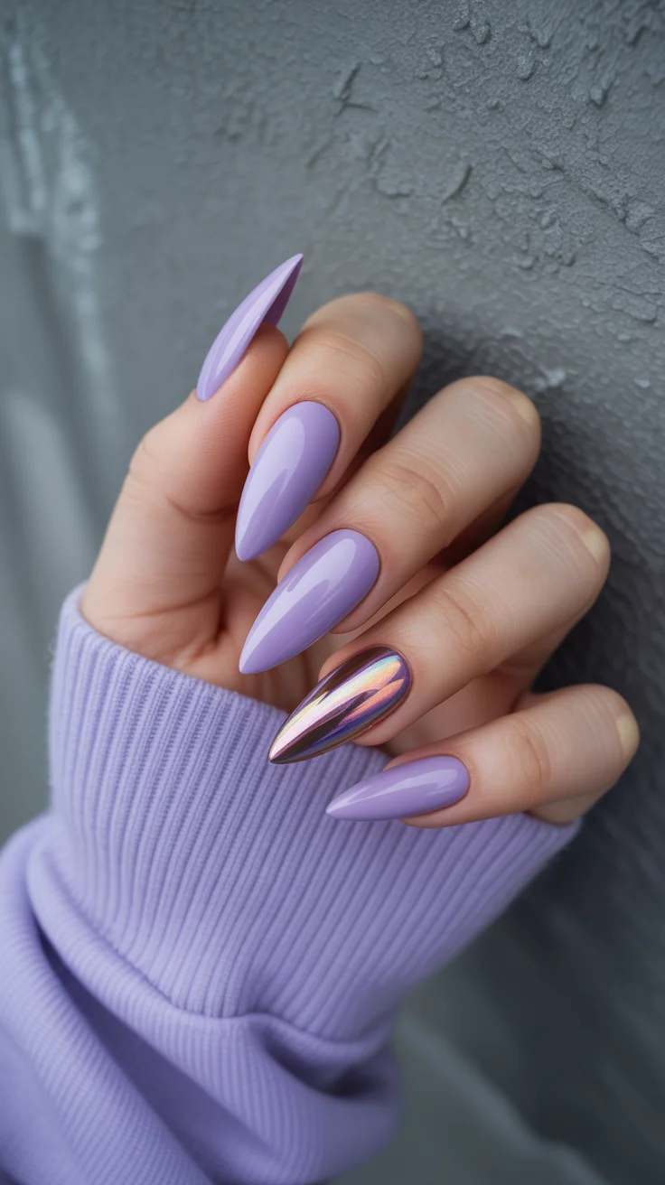 spring to summer season nail art ideas 2026 Lavender Chrome Accent Manicure