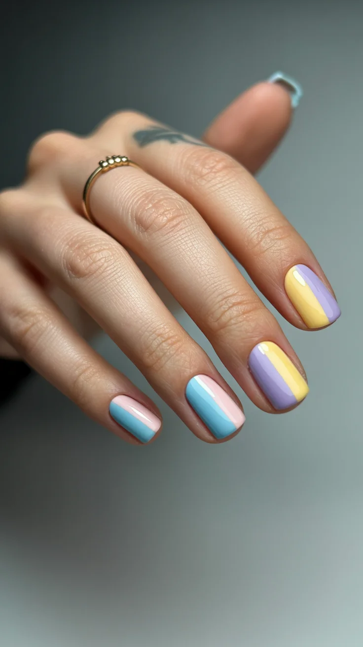 spring to summer season nail art ideas 2026 Pastel Color Block Nails