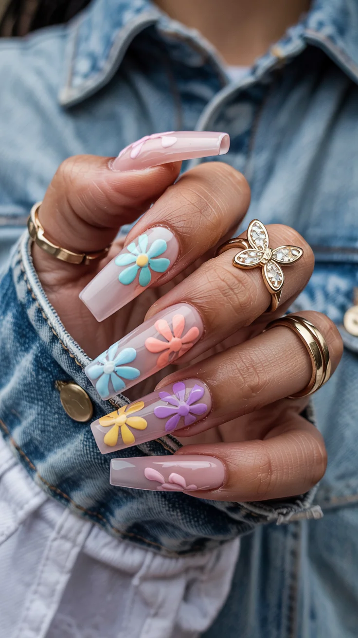 stylish spring ballerina nails 2026 Playful 3D Pastel Daisy Nail Art