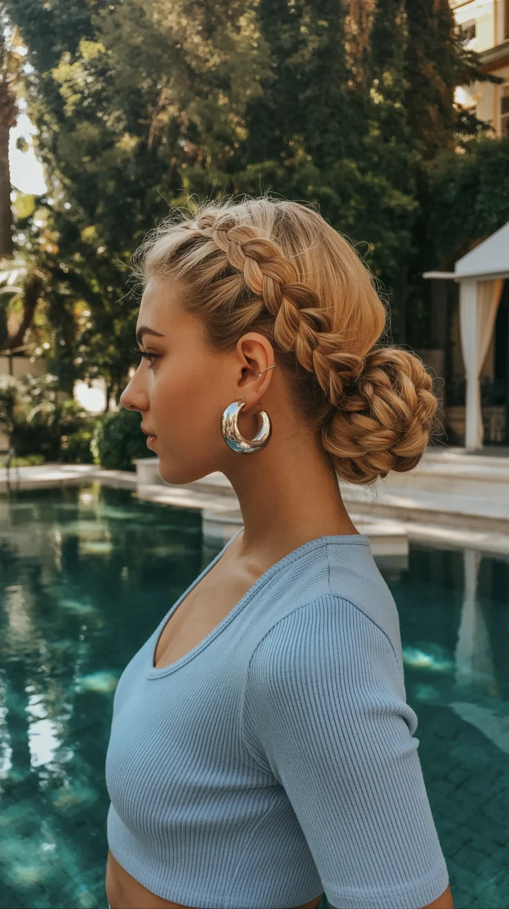 summer hairstyles for swimming 2026 Structured Braids Into a Low Polished Bun