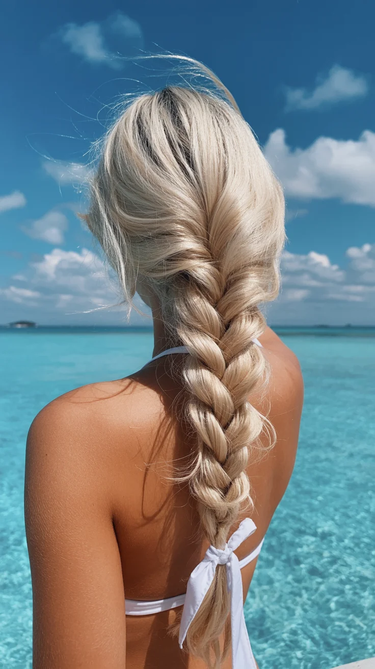 summer hairstyles for swimming 2026 Loose Platinum Braid That Catches Every Ray of Light
