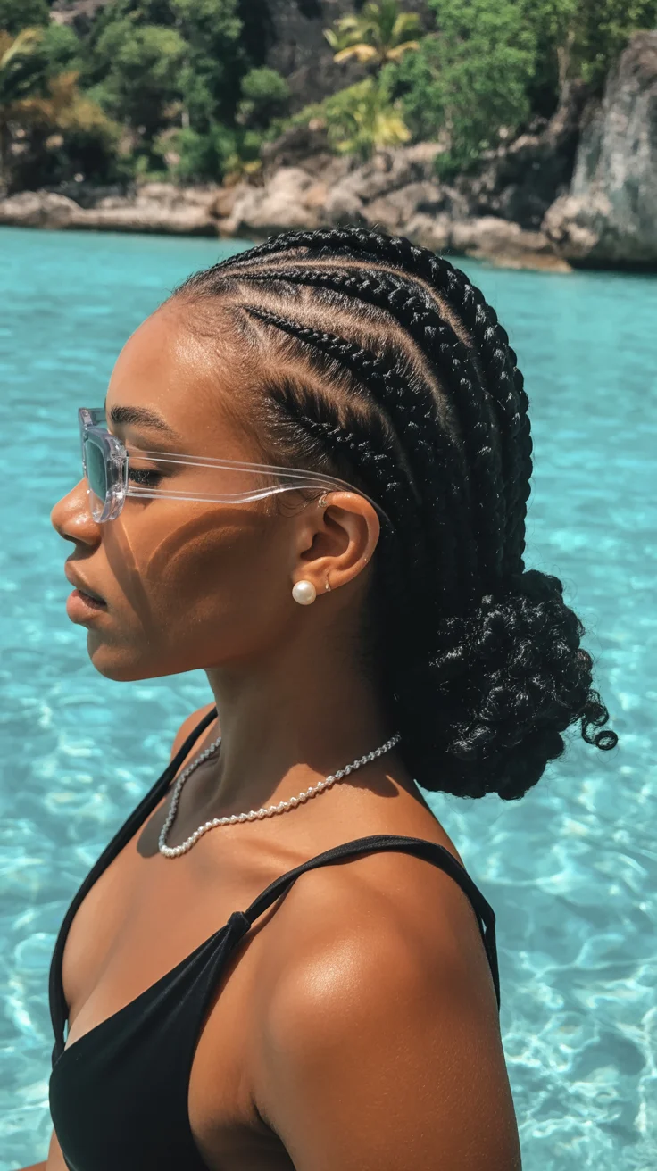 summer hairstyles for swimming 2026 Intricate Cornrows Into a Low Textured Bun