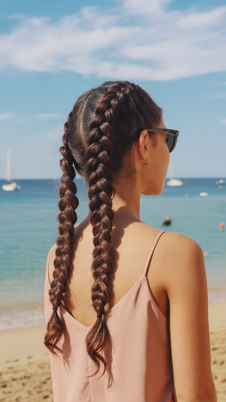 summer hairstyles for swimming 2026 Defined Double Braids for All-Day Swim Stability