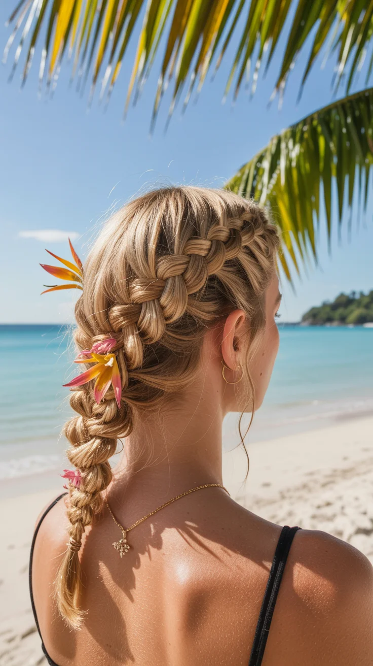 summer hairstyles for swimming 2026 Tropical Braided Pony With a Playful Twist