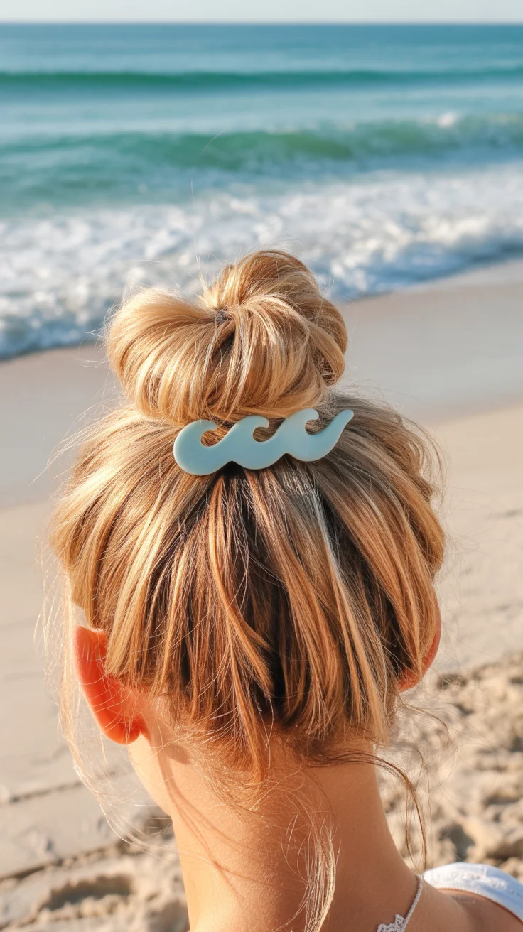 summer hairstyles for swimming 2026 Claw Clip Bun with a Modern Coastal Twist