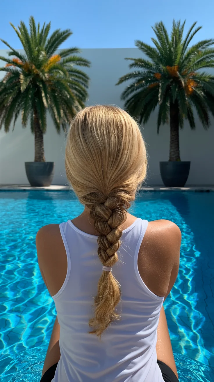 summer hairstyles for swimming 2026 Low Effort Poolside Braid That Actually Holds