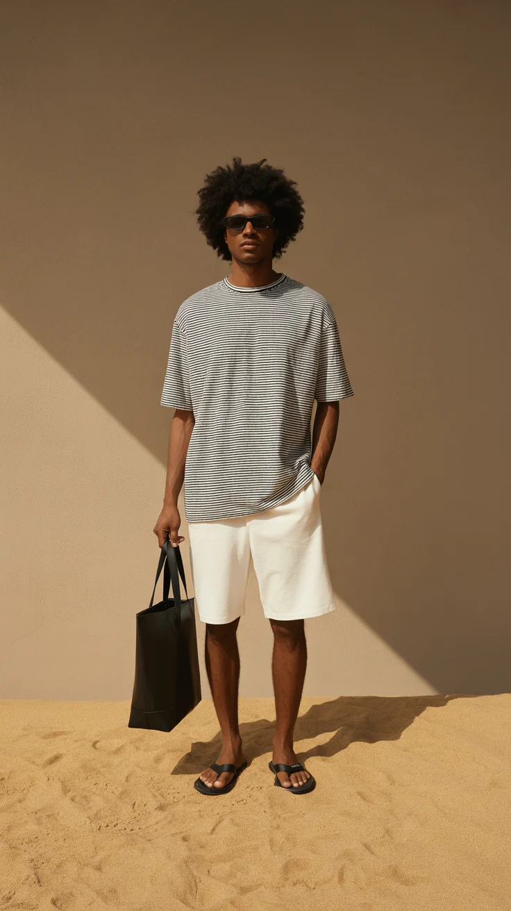 summer outfits for men 2026 Graphic Simplicity with a Vacation Mindset