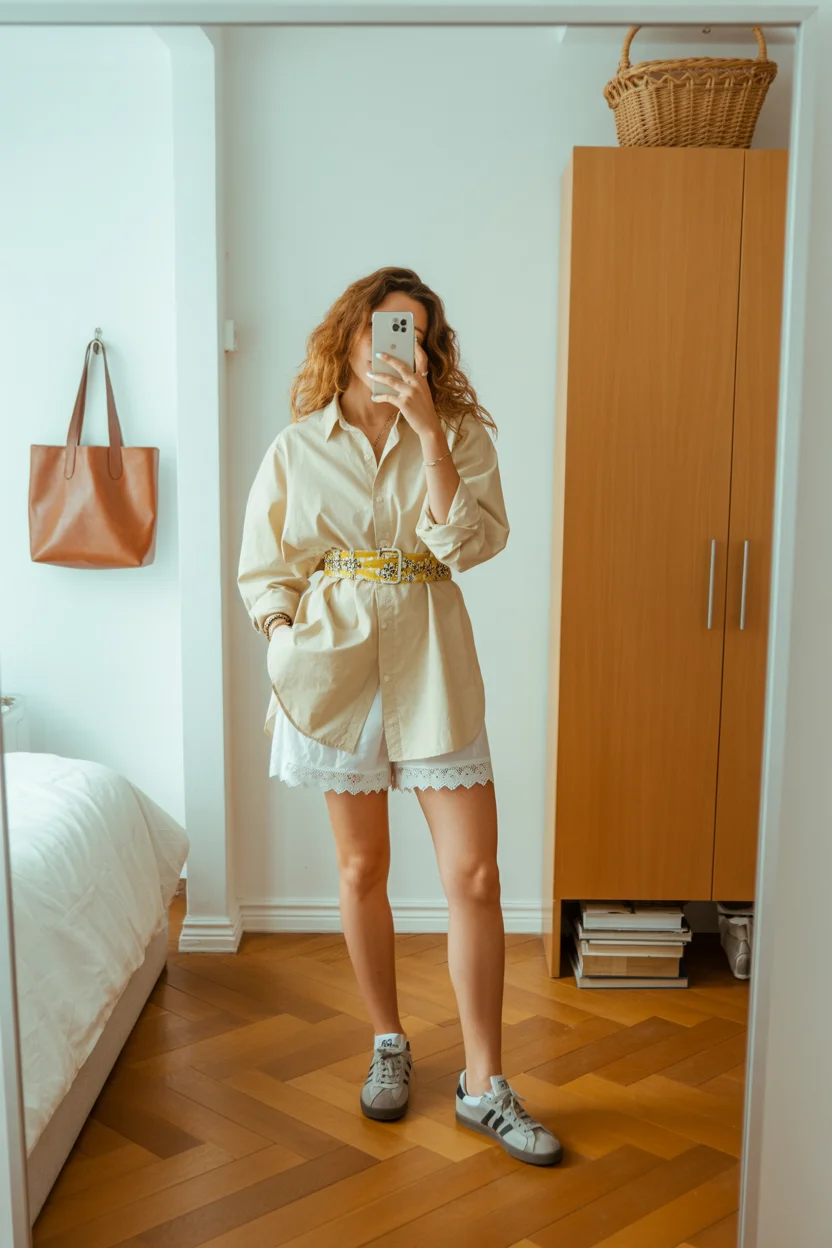 summer outfits with sneakers for women 2026 Relaxed Shirt Dress Layers That Feel Personal