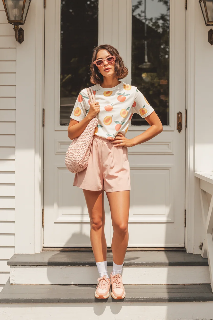 summer outfits with sneakers for women 2026 Soft Pastels and Playful Prints for Easy Summer Days