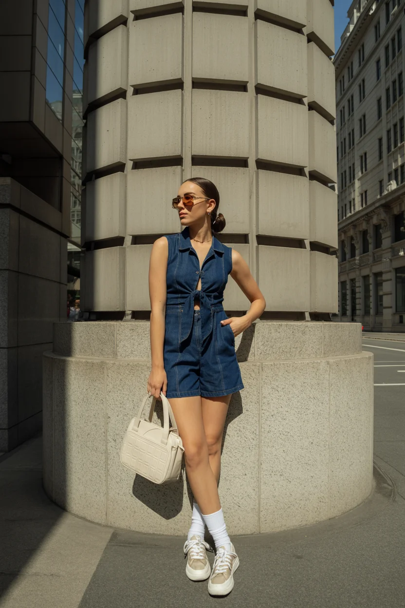 summer outfits with sneakers for women 2026 Denim One Piece and Sneakers The Quiet Power Look