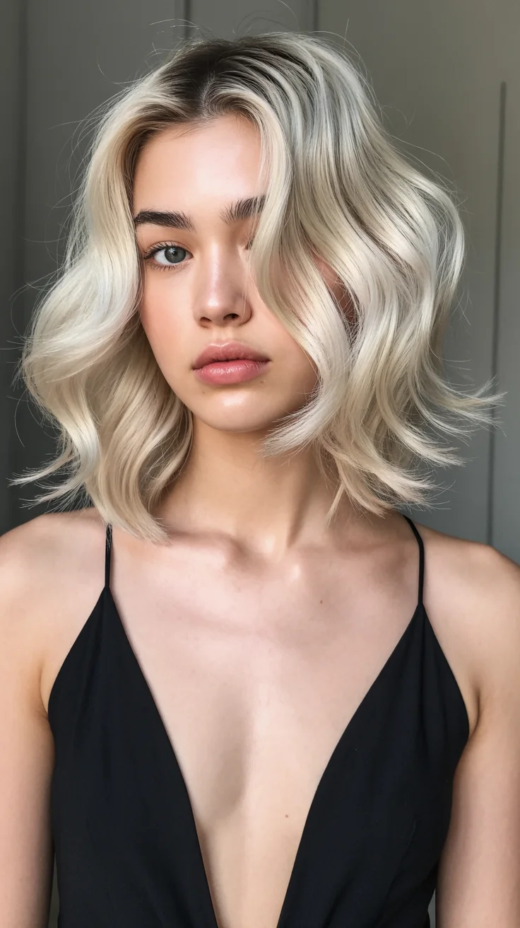 summer short haircut ideas 2026 Soft Platinum Wavy Bob with Lived-In Texture