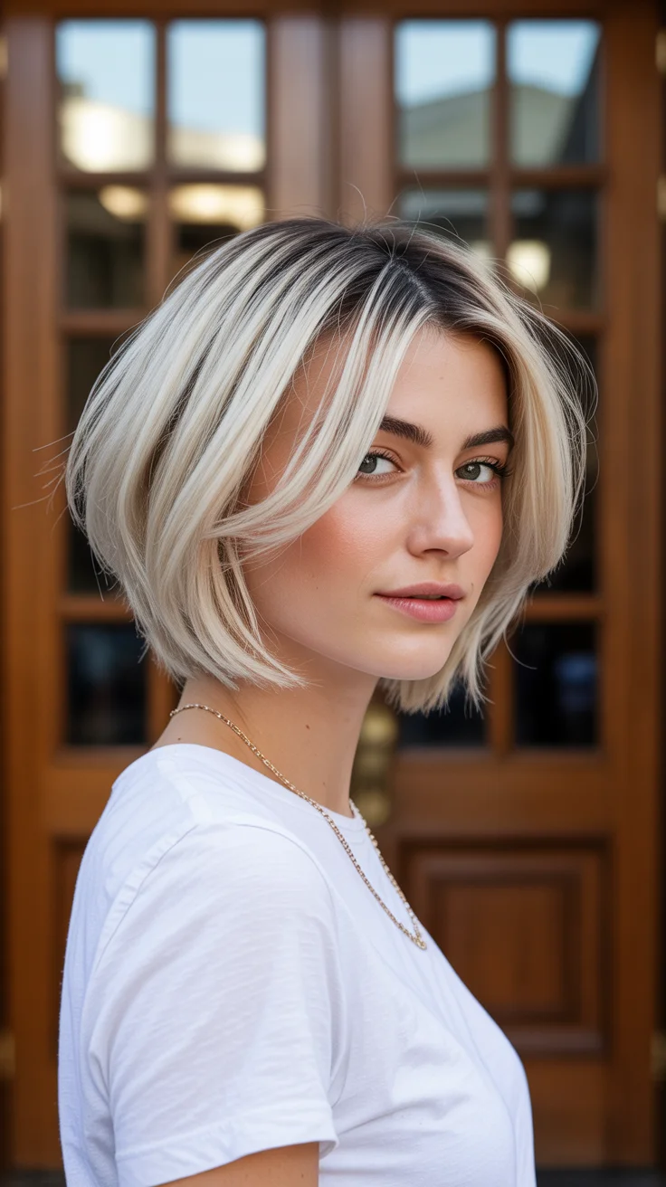 summer short haircut ideas 2026 Chin-Length Blunt Blonde Bob with Precision Ends
