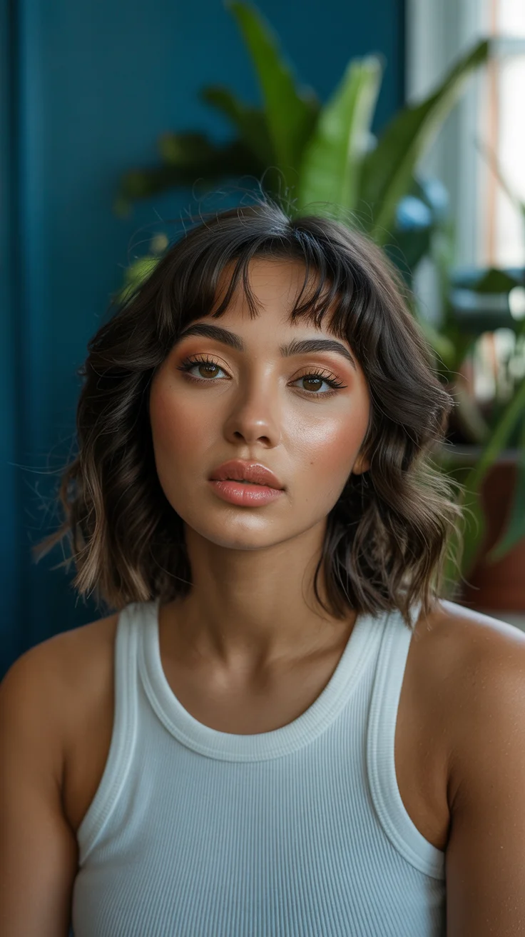 summer short haircut ideas 2026 Soft Textured Bob with Micro Fringe Accent