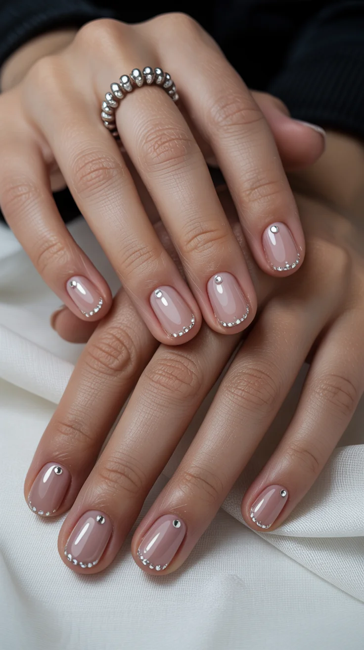 summer short nail inspo 2026 Minimal Nude with Micro Crystal Details