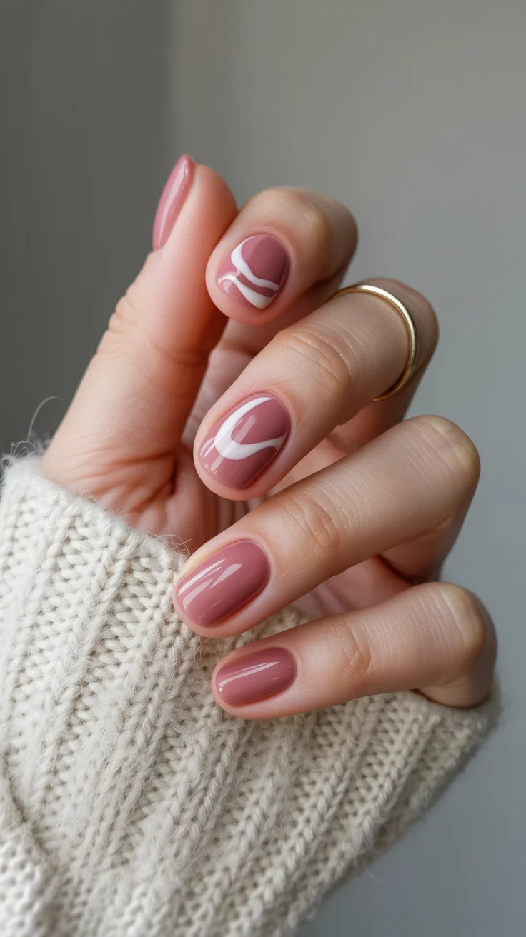 summer short nail inspo 2026 Glossy Pink with Abstract White Waves