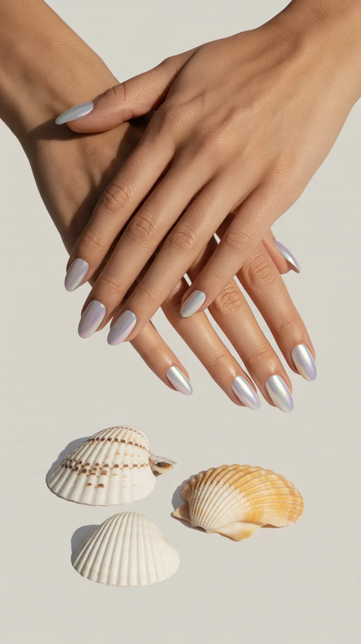 summer short nail inspo 2026 Glazed Pearl Nails with Coastal Glow
