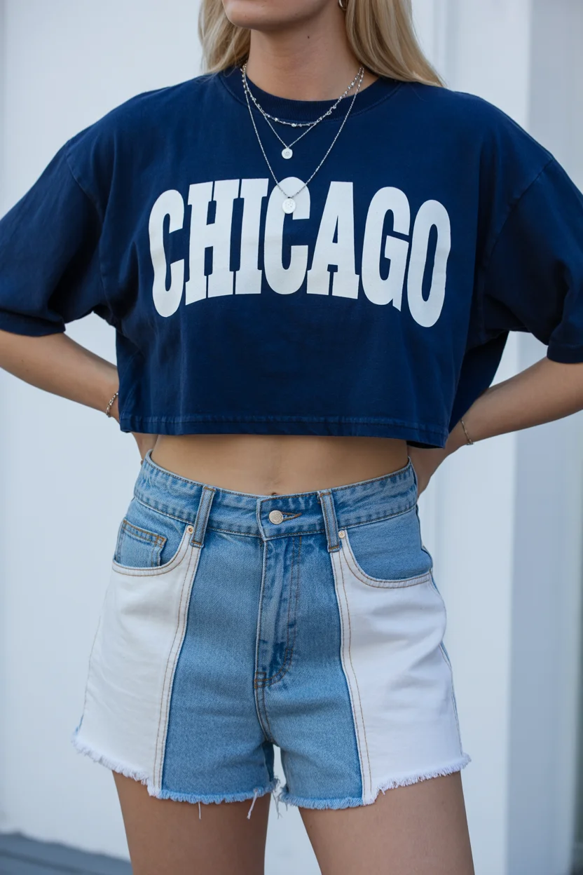 teen girls summer outfits 2026 The graphic crop and statement denim combo