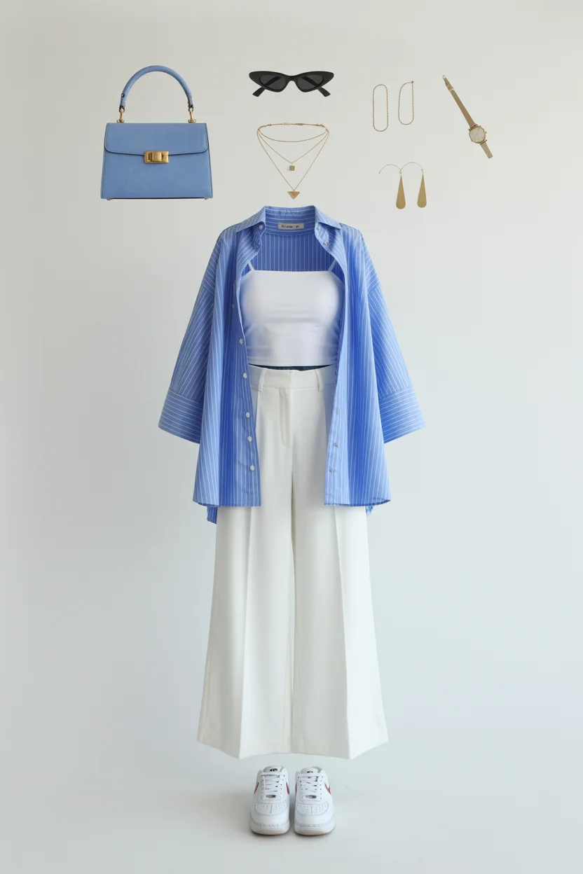 teen girls summer outfits 2026 Clean girl layering with oversized shirts and tailored ease