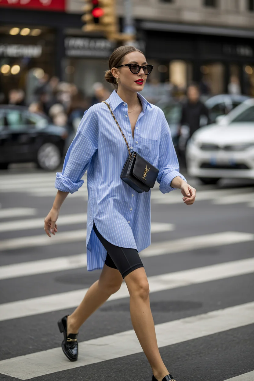 biker shorts outfits summer 2026 Borrowed-from-the-Boys Shirt Energy