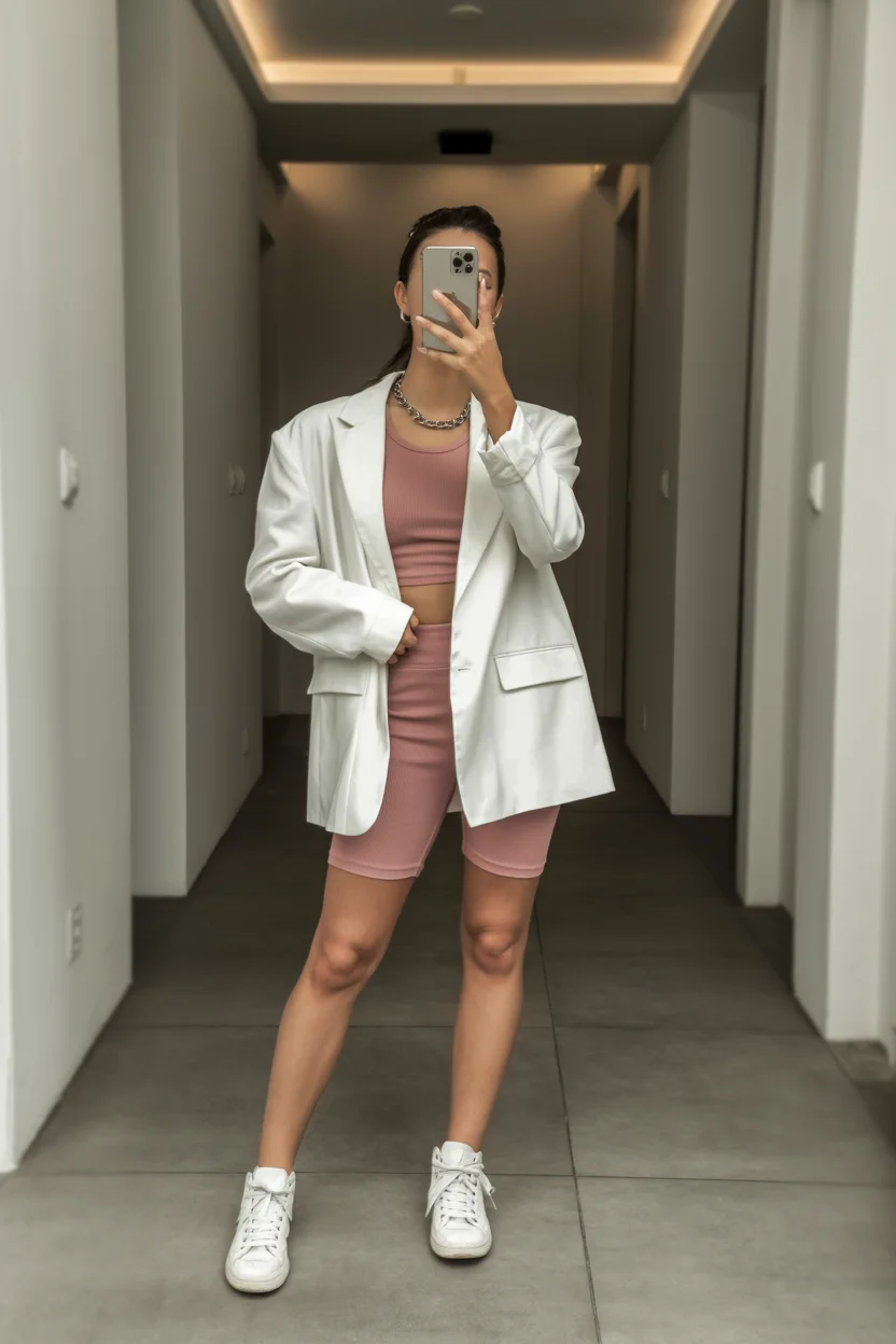 biker shorts outfits summer 2026 Muted Monochrome with a Tailored Twist