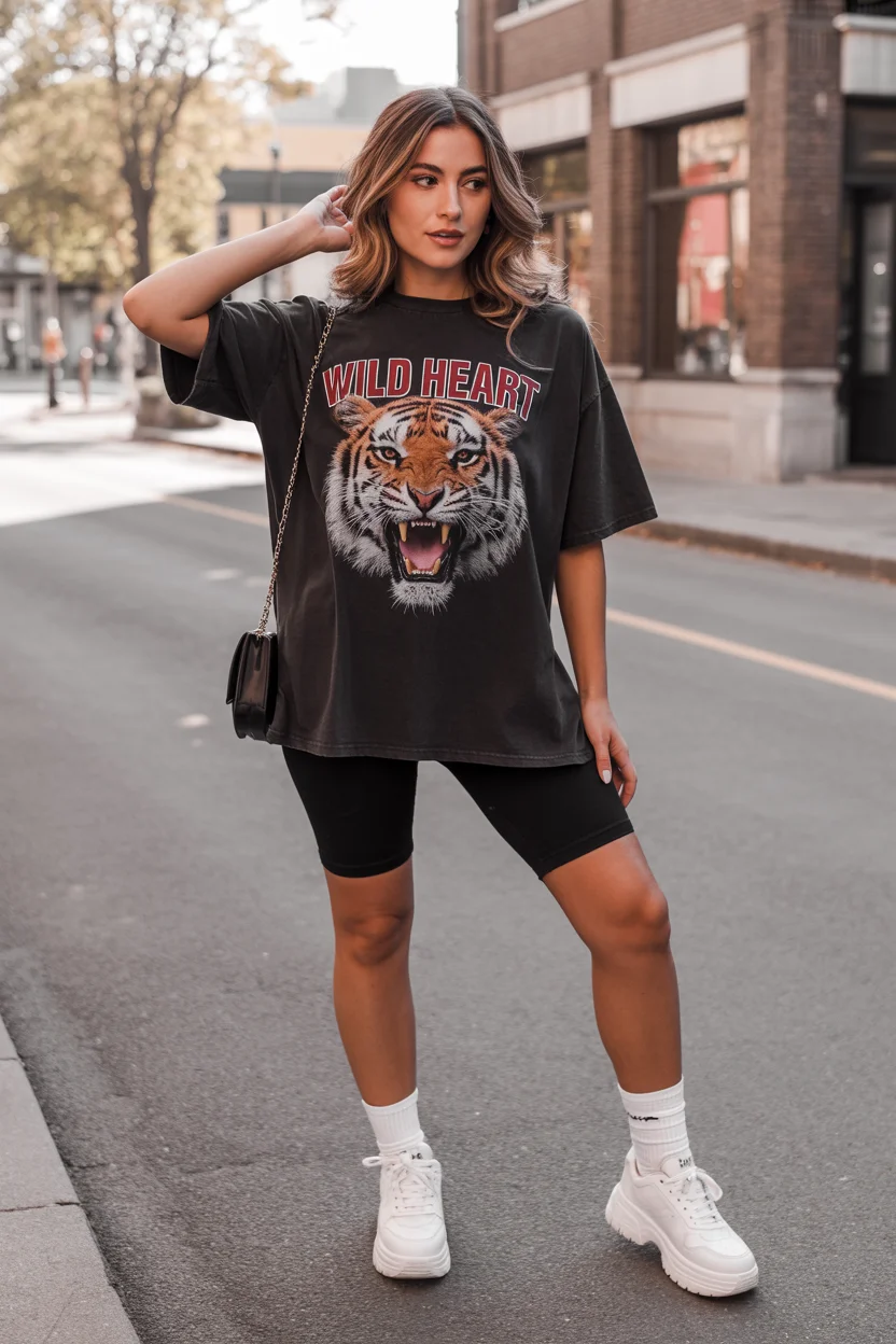 biker shorts outfits summer 2026 Bold Graphic Energy for Everyday Statement