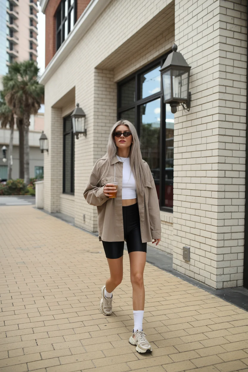 biker shorts outfits summer 2026 Layered Athleisure with a Polished Edge