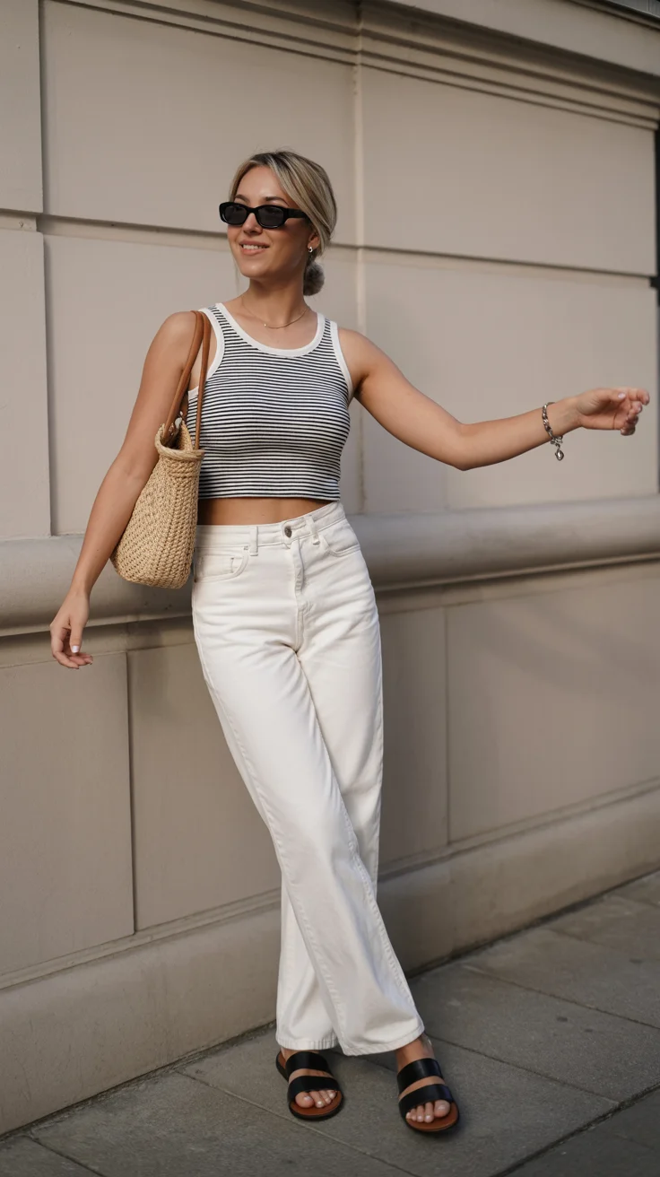 casual summer outfits for women 2026 Stripes and Straight Leg Denim for Everyday Ease