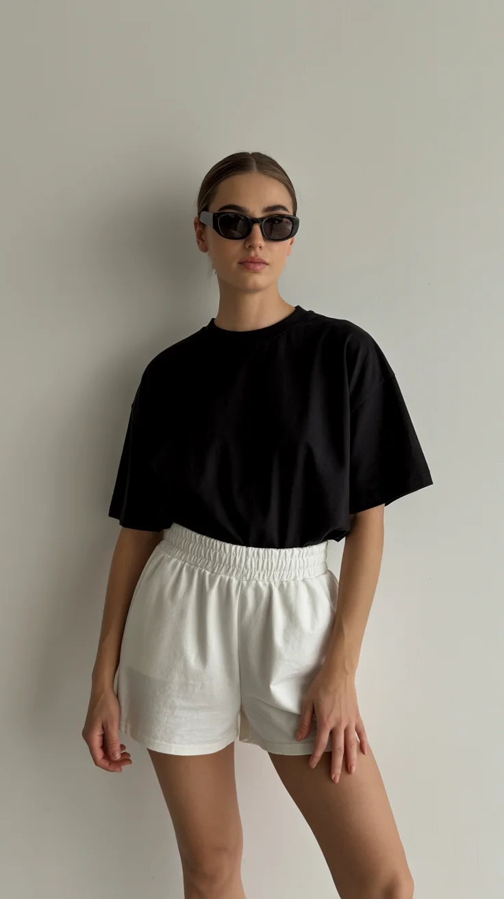 casual summer t-shirt outfit for women 2026 Monochrome Ease with a Sharp Summer Edge